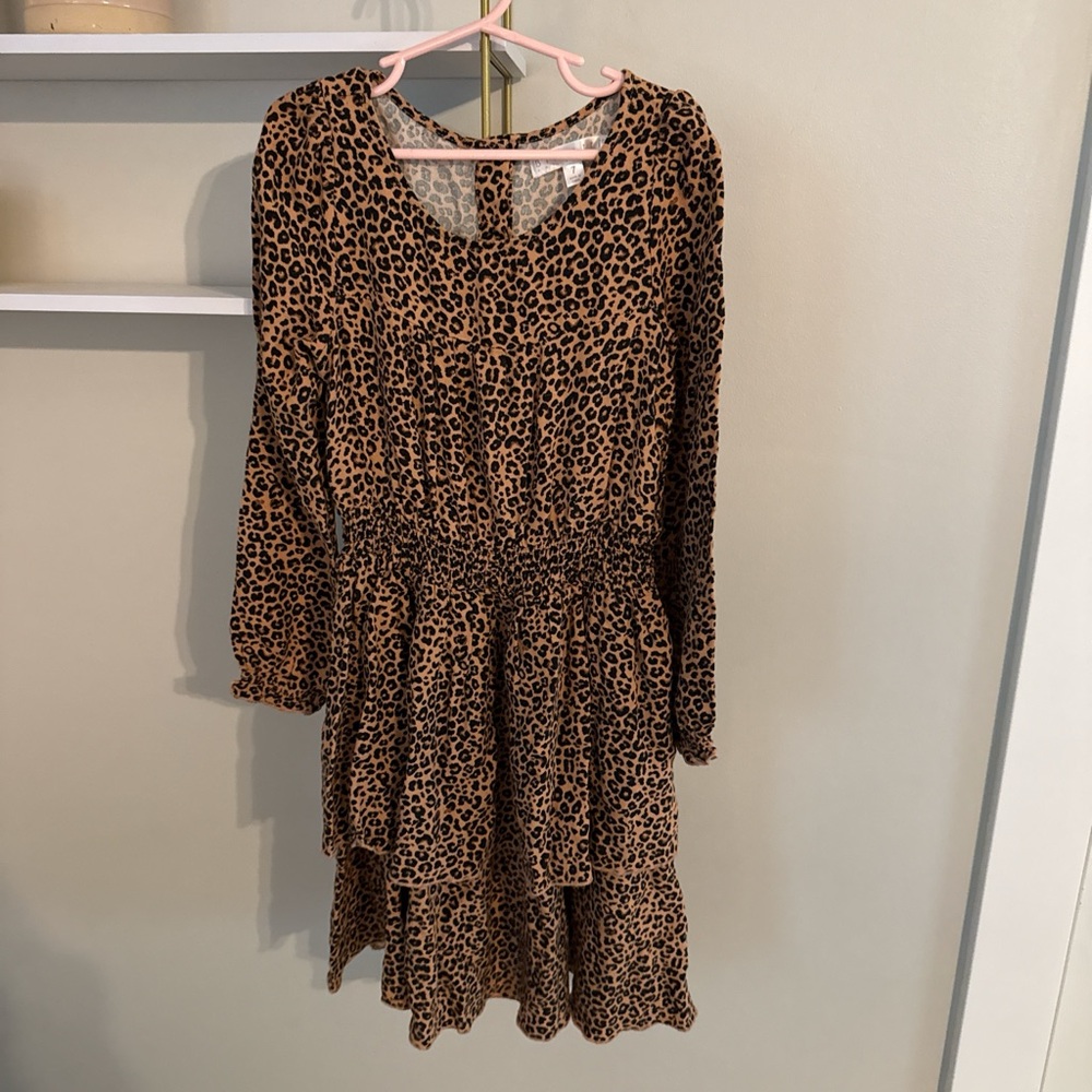 Kids Leopard Print Tiered Dress